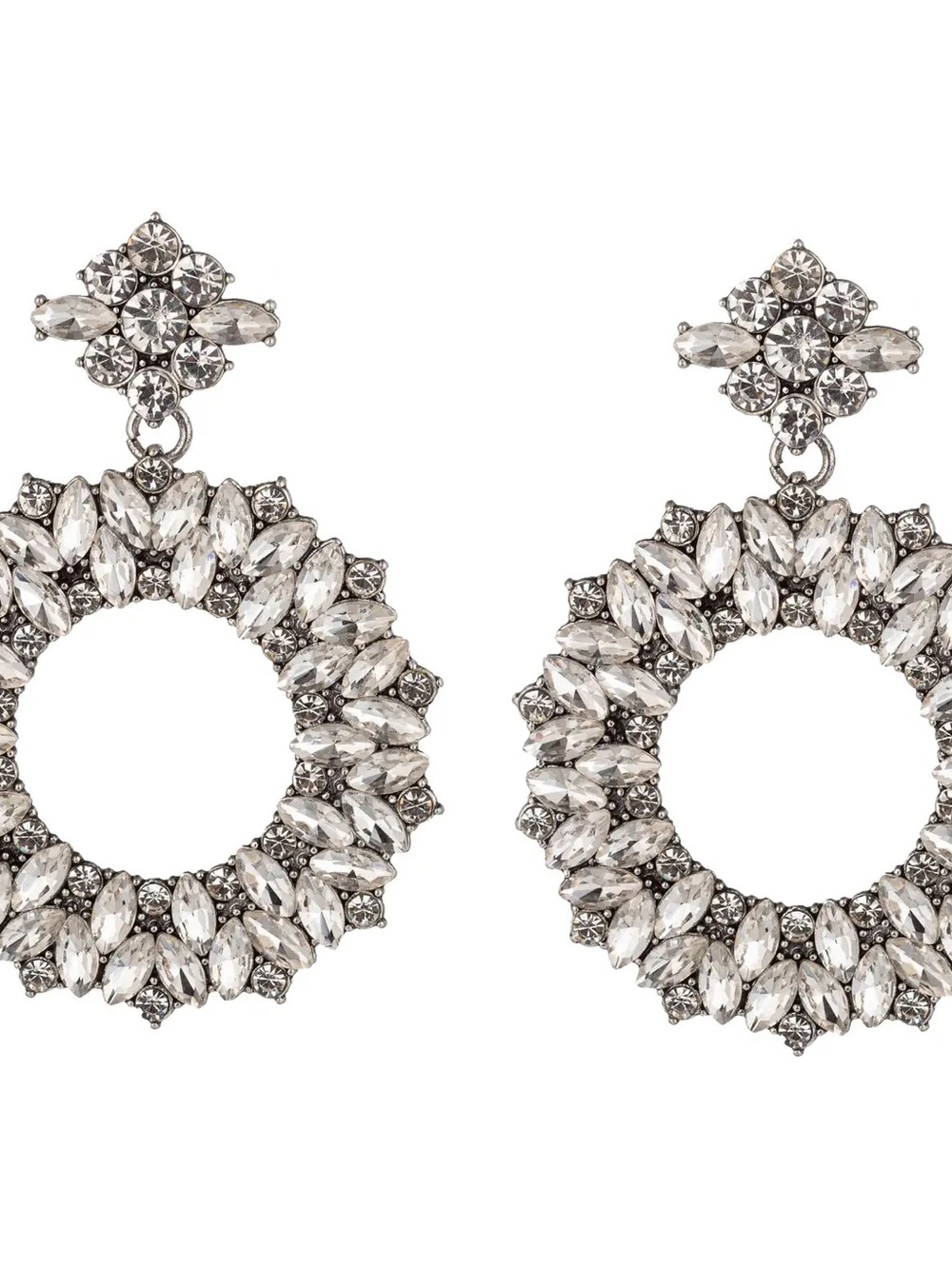 Crystal Halo Circle Drop Earrings - Silver Tone